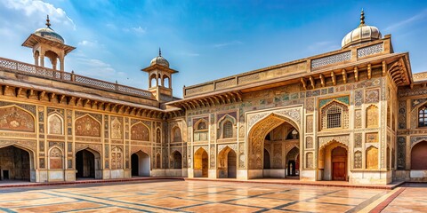 Obraz premium Mughal-era architecture at Lahore Fort showcasing intricate carvings and detailed craftsmanship, Lahore, Fort