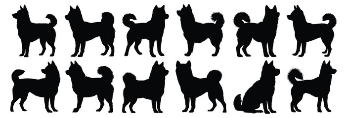 Dog silhouettes set, pack of vector silhouette design, isolated background