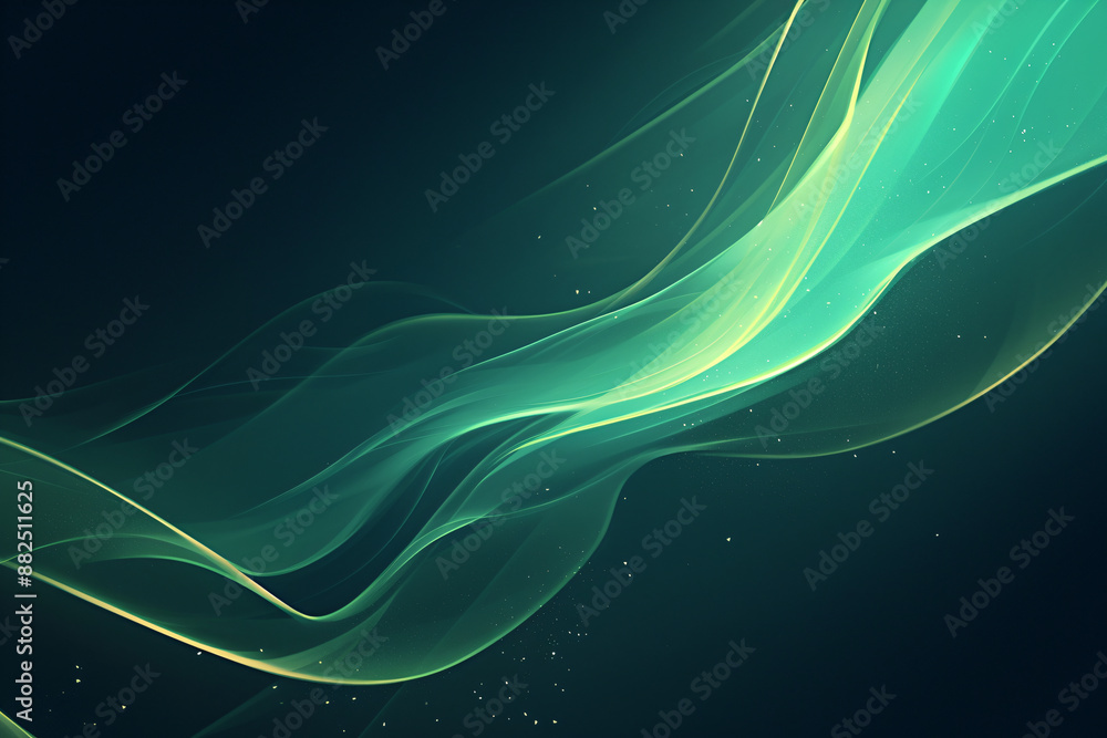 Poster abstract 3d green flow wave on dark background. digital data structure. future mesh or soundgrid. fu