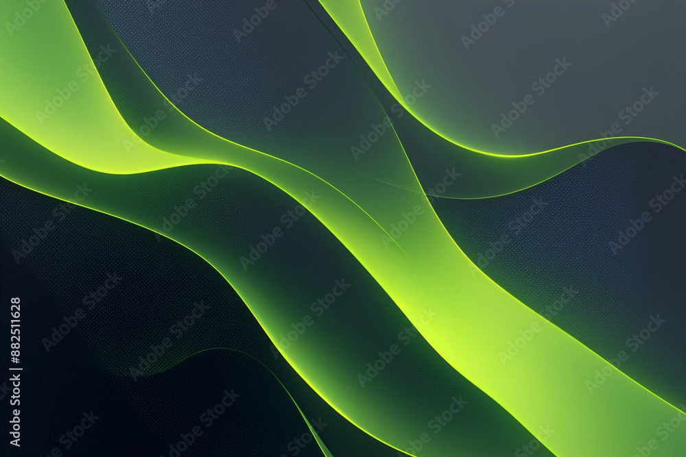 Poster abstract 3d green flow wave on dark background. digital data structure. future mesh or soundgrid. fu