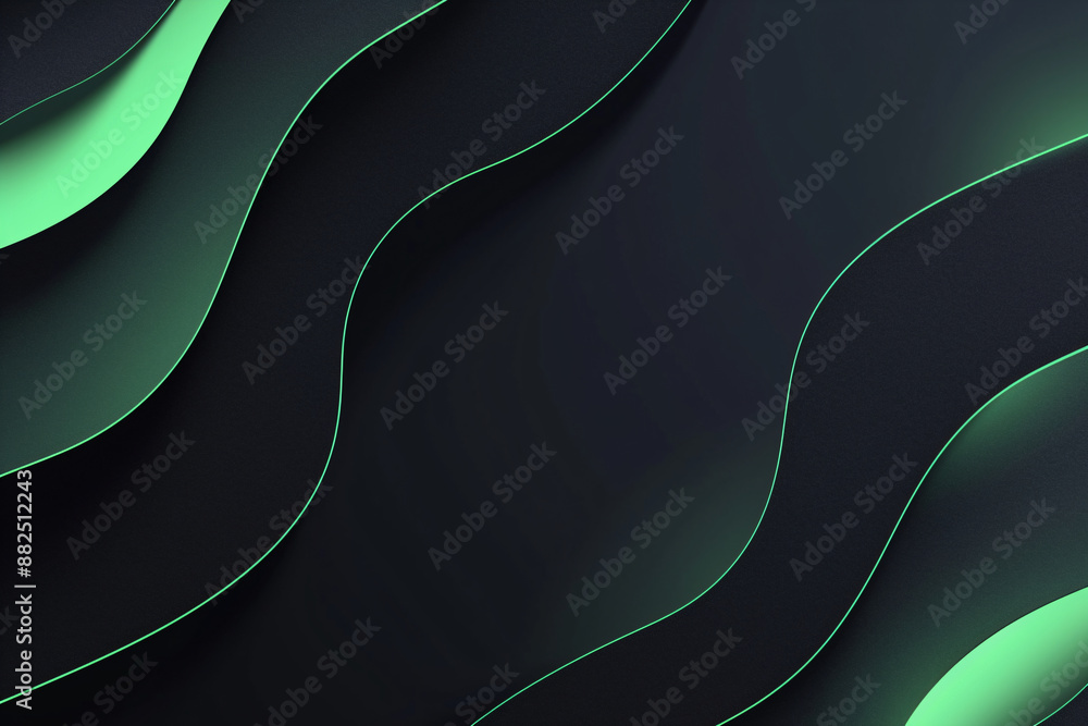 Poster abstract 3d green flow wave on dark background. digital data structure. future mesh or soundgrid. fu
