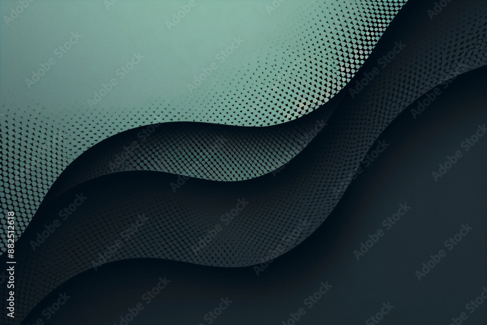 Poster abstract 3d green flow wave on dark background. digital data structure. future mesh or soundgrid. fu