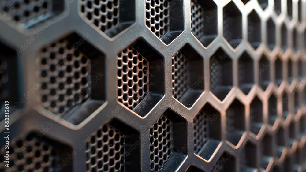 Poster a closeup of a speaker grill reveals intricate patterns of geometric shapes adding a touch of style 