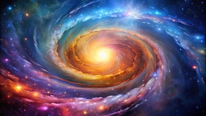 Spiral galaxy background with vibrant colors and swirling patterns, space, universe, astronomy, cosmic, stars, nebula