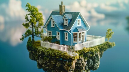 Floating Blue Cottage in the Sky