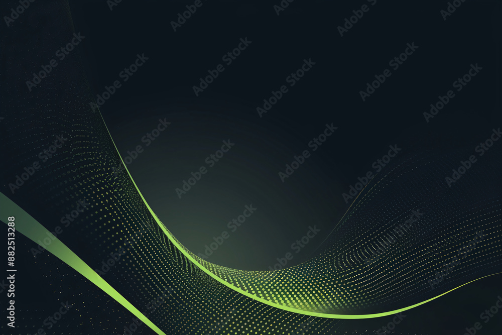 Poster abstract 3d green flow wave on dark background. digital data structure. future mesh or soundgrid. fu