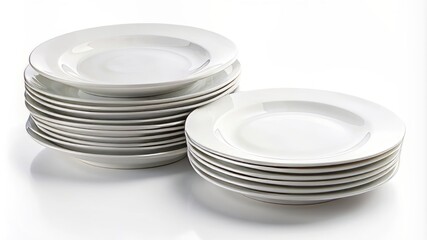 A stack of white plates with a white background