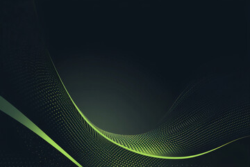 Abstract 3d green flow wave on dark background. Digital data structure. Future mesh or soundgrid. Futuristic technology concept. Backdrop for design banner, poster, business card