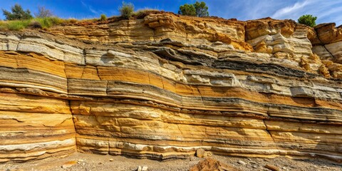 Sedimentary rock with layers of sandstone, shale, and limestone , geology, texture, earth science, formation