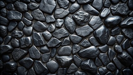 A wall made of black rocks