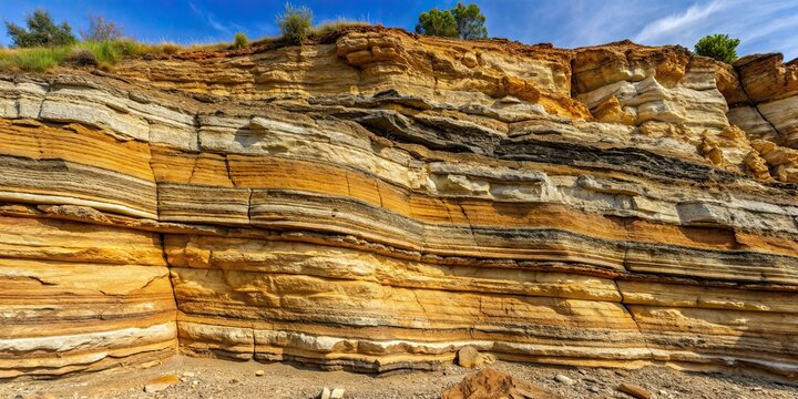 Sedimentary rock with layers of sandstone, shale, and limestone , geology, texture, earth science, formation