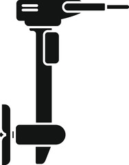 Simple icon of a boat motor hanging off the back of a boat, ready for action