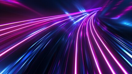 Blue and Purple Light Lines on Dark Background: 3D Hyperspace Visualization