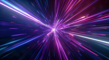 Blue and Purple Light Lines on Dark Background: 3D Hyperspace Visualization