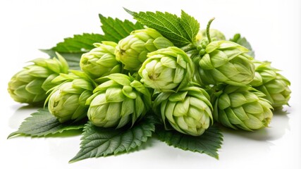 Fototapeta premium A bunch of green leaves with a few small green flowers on top