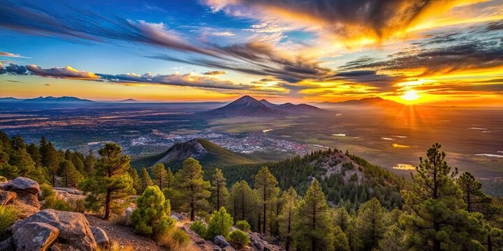 Sunset view from Mount Humphreys showcasing Flagstaff Arizona , sunset, Mount Humphreys, overlook, Flagstaff, Arizona, landscape