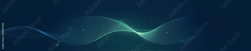 Poster abstract 3d green flow wave on dark background. digital data structure. future mesh or soundgrid. fu