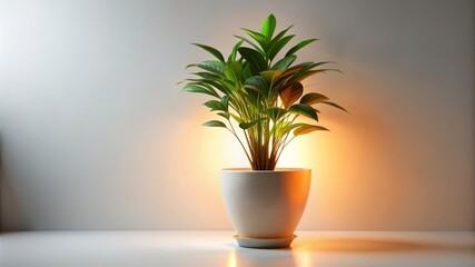 Fototapeta premium A potted plant sits on a white table