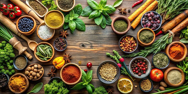 Fresh herbs, spices and fruits used in herbal medicine preparation , Herbal medicine, natural remedies