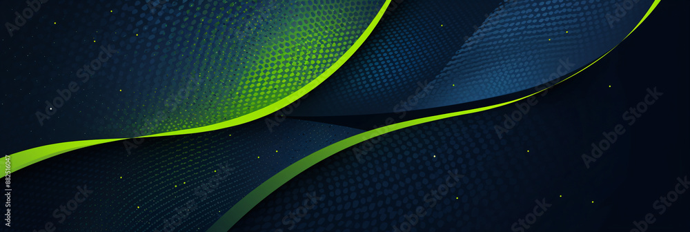 Poster abstract 3d green flow wave on dark background. digital data structure. future mesh or soundgrid. fu