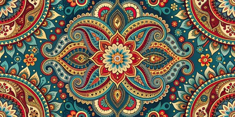 Seamless bandana paisley pattern design with colorful and intricate motifs, bandana, seamless, paisley, pattern, design