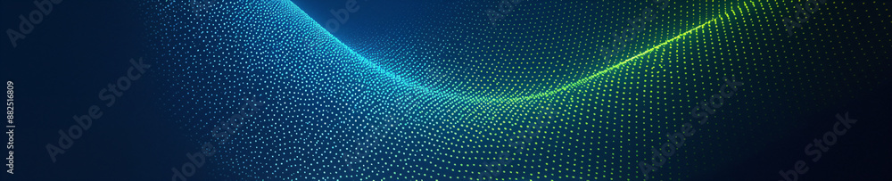 Poster abstract 3d green flow wave on dark background. digital data structure. future mesh or soundgrid. fu