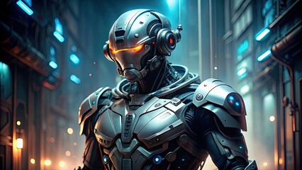 Fototapeta premium Tuta cyborg wearing futuristic armor and technology , future, cyborg, technology, armor, robotic
