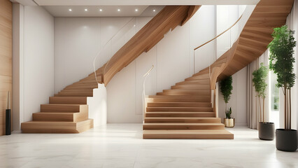 Modern wooden staircase in a luxury home