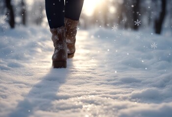 girl close ai boot cold woman snow generative winter aring walking flakes ather park covered aring road shoe feet female woman boots snow path up