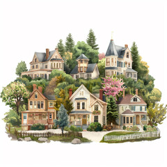 街並み イラスト 建物 ガーデン ハウス 花