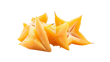 Fototapeta premium Fresh Starfruit Slices Isolated on White Background, Exotic Tropical Fruit Close-up