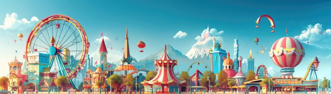 Family visiting a famous theme park, showcasing fun and entertainment