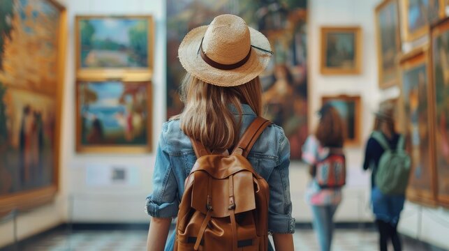 Solo traveler visiting an art museum, highlighting cultural enrichment