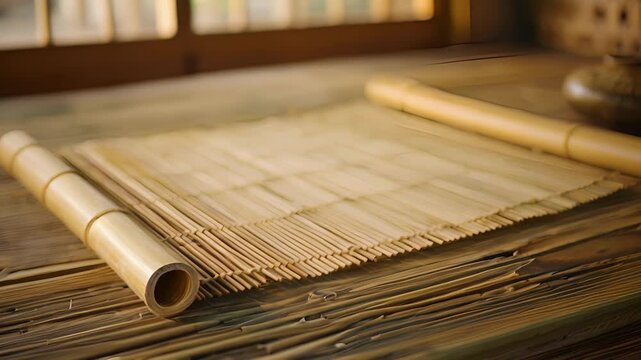 A traditional bamboo mat used to roll and soba noodles to achieve uniform thickness.