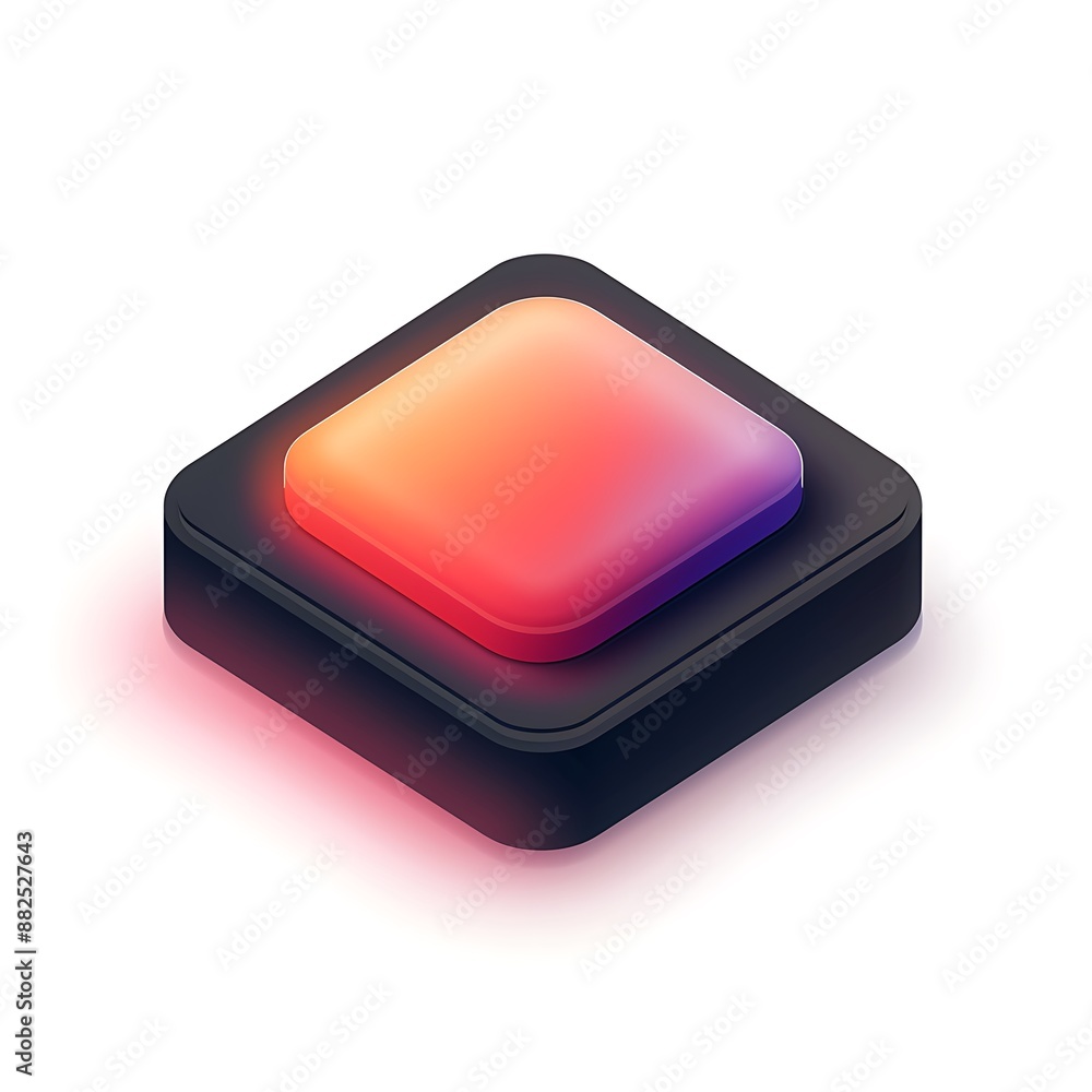 Poster isometric 3d button with vibrant gradient and shadow on white background