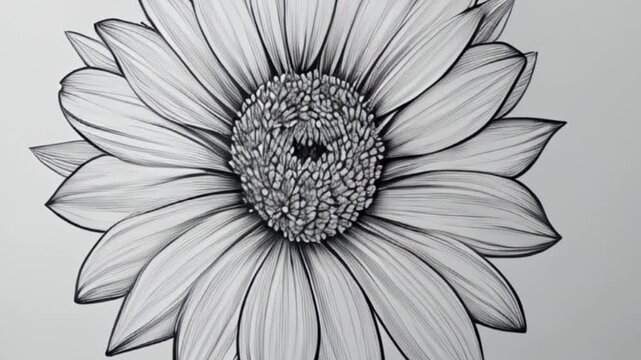 simple easy line art sunflower, motion