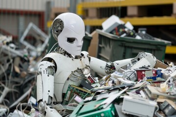 Fototapeta premium Robot in a Junkyard of Electronic Waste