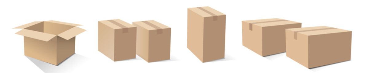 carton vector with brown color as delivery houshold cardboard box, for moving, packaging or packing some product in object transportation. Isolated on white background.