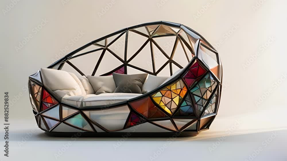 Poster a unique pet bed with a geometric pattern reminiscent of stained glass windows adding a touch of ele