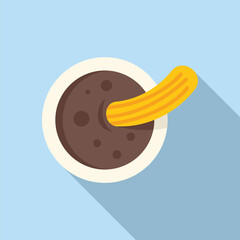 Illustration of a churro dipping in a cup of thick chocolate sauce