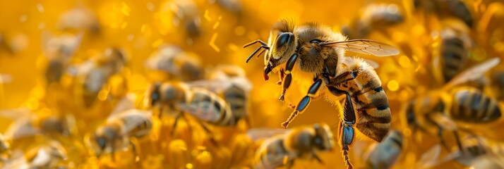 Obraz premium World bee day background and honey with copy space. National Wildlife Day, World Wildlife Day, Wildlife Conservation Day, and many more.