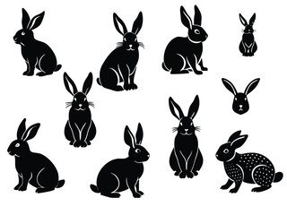 set of rabbits silhouettes