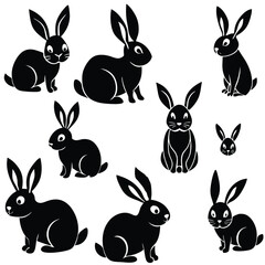 set of rabbits silhouettes