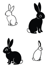 set of rabbits silhouettes