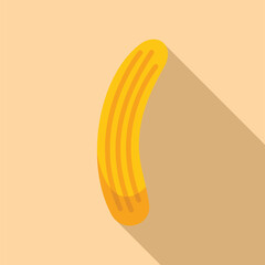 Single peeled banana icon in flat style with long shadow on beige background