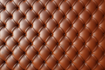 Realistic gold leather upholstery. Close-up texture of detail of luxury quilted brown leather sofa upholstery with buttons.