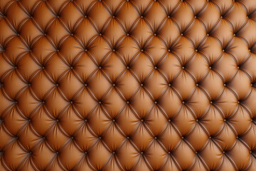 Realistic gold leather upholstery. Close-up texture of detail of luxury quilted brown leather sofa upholstery with buttons.