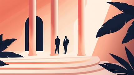 Gala event with a stunning layout, highlighting artisan details in every element, from custom invitations to bespoke decor, capturing an elegant atmosphere, flat design illustration