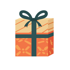 Gift box present vector illustration, prize box clip art vector image, cartoon gift wrap with ribbon bow
