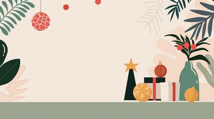 Holiday celebration with beautiful decor and artistic stickers, featuring handcrafted designs and seasonal decorations, creating a lively atmosphere, flat design illustration